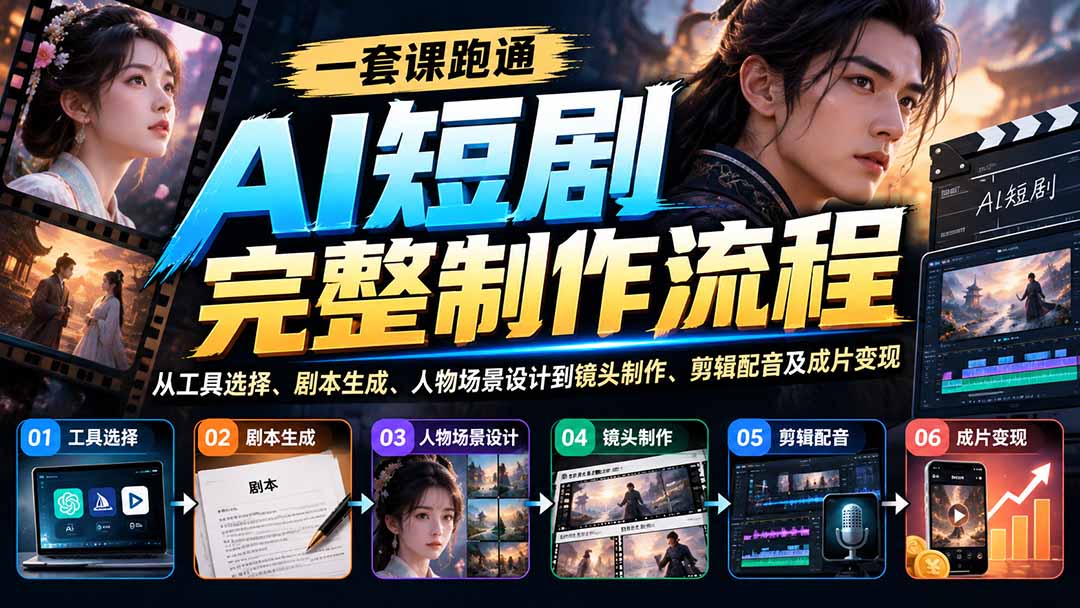 （20742期）一套课跑通AI短剧完整制作流程：从工具选择、剧本生成、人物场景设计到镜头制作、剪辑配音及成片变现-悟空知识星球