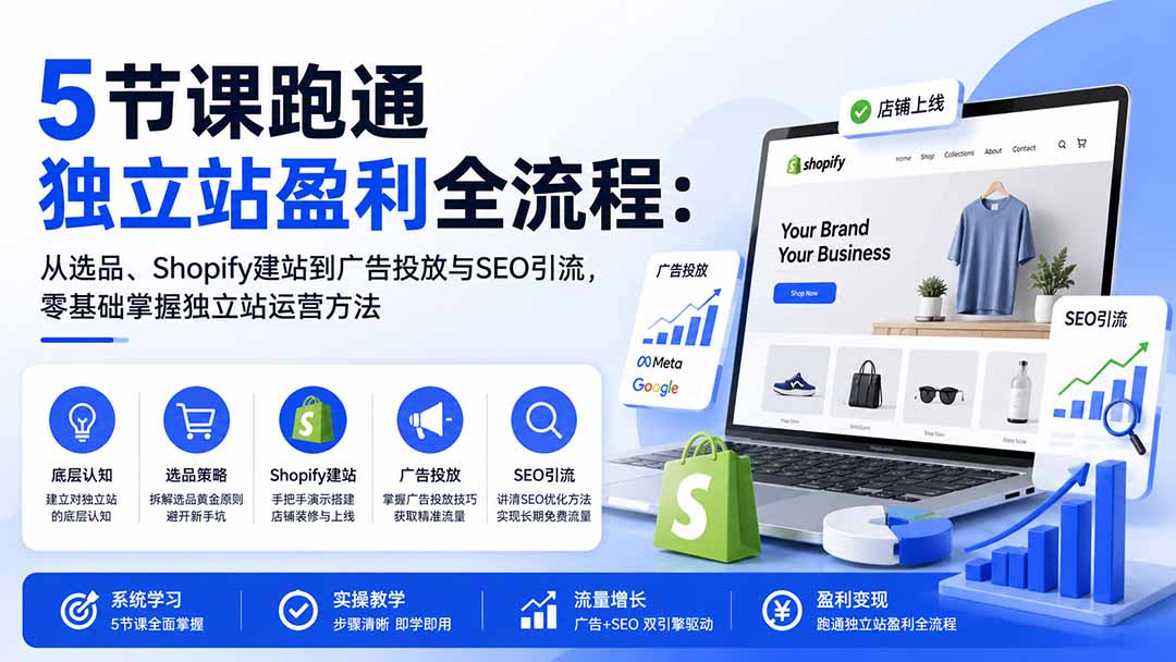 （20316期）5节课跑通独立站盈利全流程：从选品、Shopify建站到广告投放与SEO引流，零基础掌握独立站运营方法-悟空知识星球