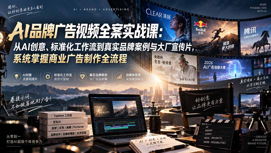 (20392期)AI品牌广告视频全案实战课:从AI创意、标准化工作流到真实品牌案例与大厂宣传片,系统掌握商业广告制作全流程-悟空知识星球