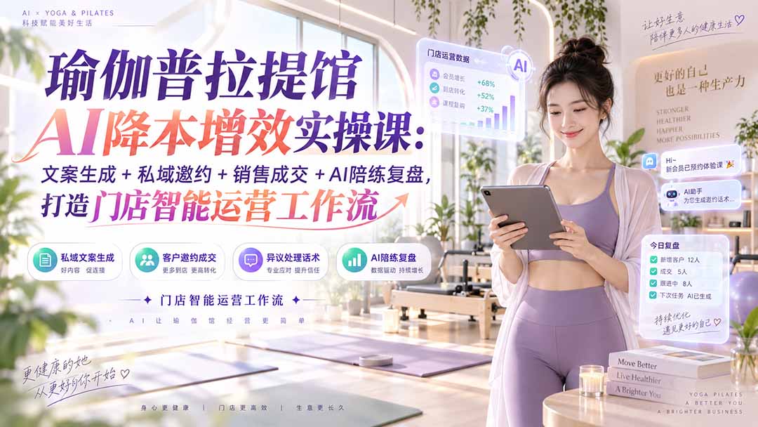 (20340期)瑜伽普拉提馆AI降本增效实操课:文案生成+私域邀约+销售成交+AI陪练复盘,打造门店智能运营工作流-悟空知识星球