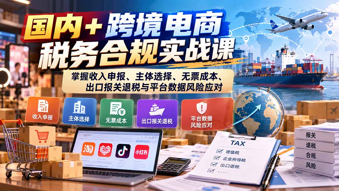 (20686期)国内+跨境电商税务合规实战课:掌握收入申报、主体选择、无票成本、出口报关退税与平台数据风险应对-悟空知识星球