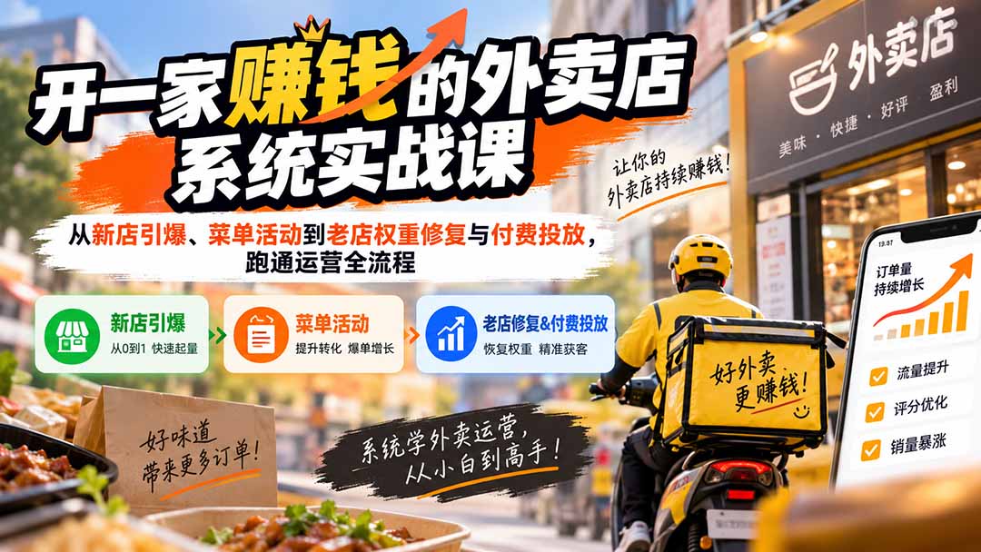 (20258期)开一家赚钱的外卖店系统实战课:从新店引爆、菜单活动到老店权重修复与付费投放,跑通运营全流程-悟空知识星球