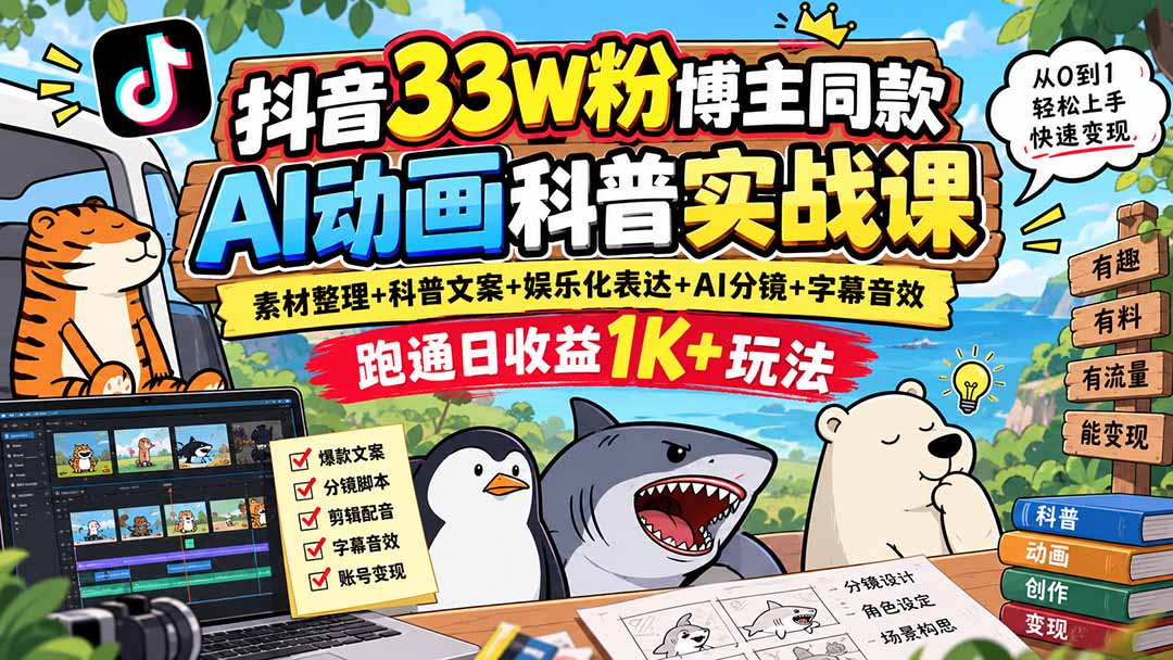 (20510期)抖音33W粉博主同款AI动画科普实战课|素材整理+科普文案+娱乐化表达+AI分镜+字幕音效,跑通日收益1K+玩法-悟空知识星球