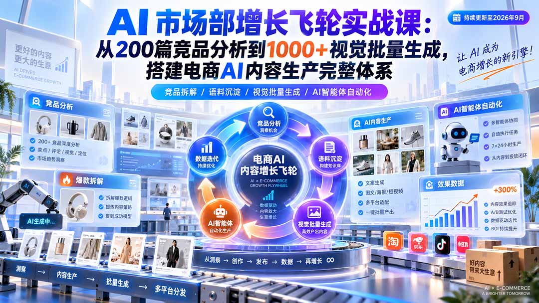 （20436期）AI 市场部增长飞轮实战课：从200篇竞品分析到1000+视觉批量生成，搭建电商AI内容生产完整体系-悟空知识星球