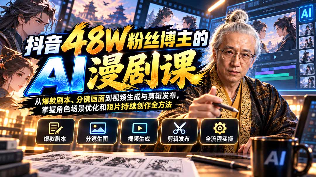 (20353期)抖音48W粉丝博主的AI漫剧课:从爆款剧本、分镜画面到视频生成与剪辑发布,掌握角色场景优化和短片持续创作全方法-悟空知识星球