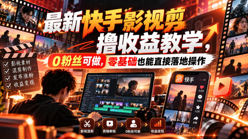 最新快手影视混剪撸收益教学,0粉丝可做,零基础也能直接落地操作-悟空知识星球