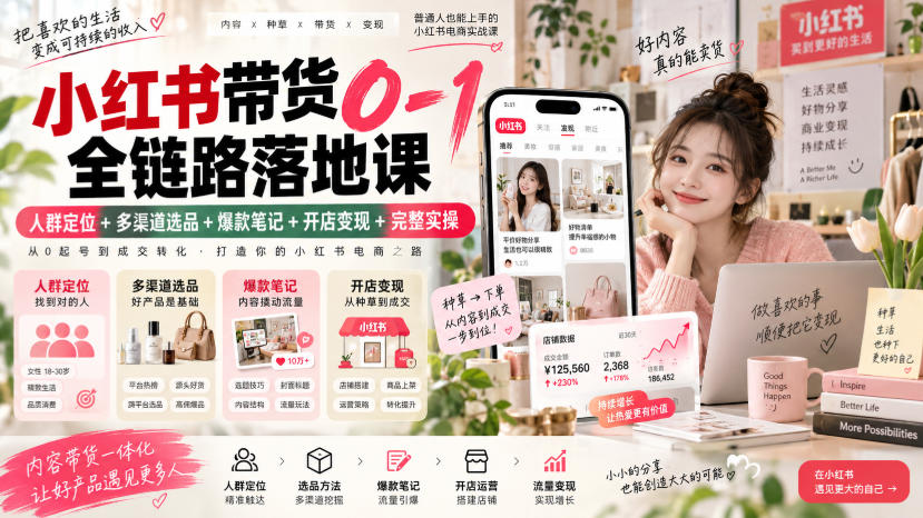 小红书带货0-1全链路落地课|人群定位+多渠道选品+爆款笔记+开店变现完整实操-悟空知识星球
