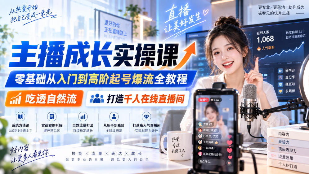 主播成长实操课|零基础从入门到高阶起号爆流全教程,吃透自然流,打造千人在线直播间-悟空知识星球