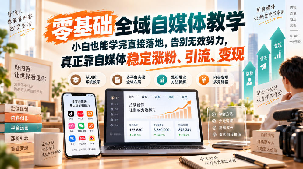 零基础全域自媒体教学,小白也能学完直接落地,告别无效努力,真正靠自媒体稳定涨粉、引流、变现-悟空知识星球