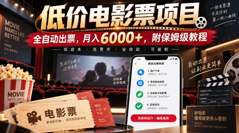 低价电影票项目,全自动出票,月入6000+,附保姆级教程【揭秘】-悟空知识星球