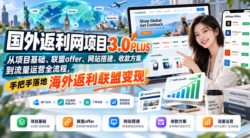 国外返利网项目3.0PLUS,从项目基础、联盟offer、网站搭建、收款方案到流量运营全流程,手把手落地海外返利联盟变现-悟空知识星球