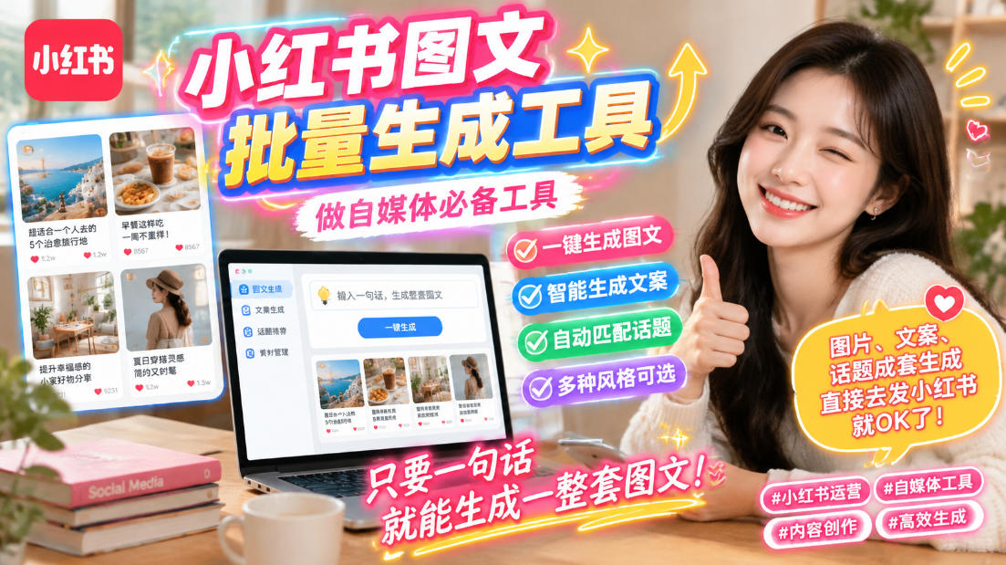 小红书图文批量生成工具，话题、文案、配图一键生成，直接发布，做自媒体必备工具-悟空知识星球