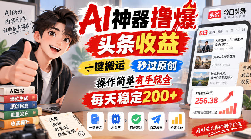 AI神器撸爆头条收益,一键搬运,秒过原创,操作简单有手就会,每天稳定200+【揭秘】-悟空知识星球