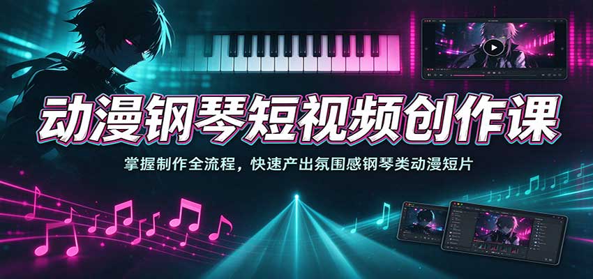 动漫钢琴短视频创作课:掌握制作全流程,快速产出氛围感钢琴类动漫短片-悟空知识星球