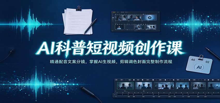 AI科普短视频创作课:精通配音文案分镜,掌握AI生视频,剪辑调色封面完整制作流程-悟空知识星球