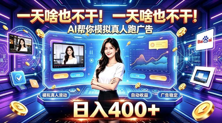 一天啥也不干!AI帮你模拟真人跑广告,稳定日入400+,实现真正被动变现【揭秘】-悟空知识星球