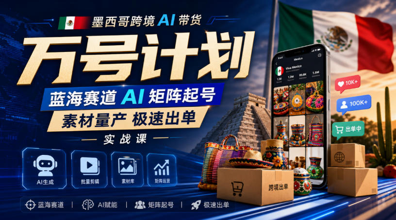 墨西哥跨境AI带货万号计划,蓝海赛道AI矩阵起号,素材量产极速出单实战课-悟空知识星球