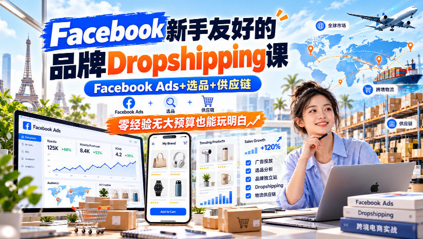 Facebook新手友好的品牌Dropshipping课,Facebook Ads+选品+供应链,零经验无大预算也能玩明白【原创双语字幕】-悟空知识星球