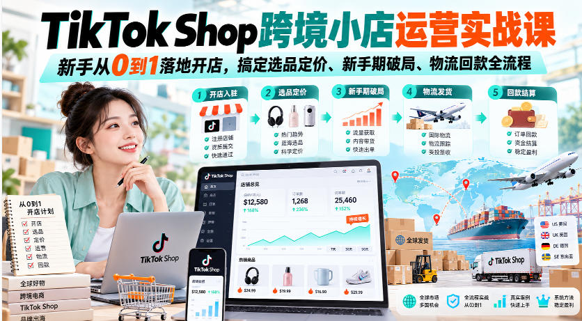 TikTok Shop跨境小店运营实战课,新手从0到1落地开店,搞定选品定价、新手期破局、物流回款全流程-悟空知识星球