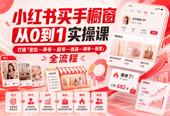 小红书买手橱窗从0到1实操课,打通「定位—养号—起号—选品—爆单—裂变」全流程-悟空知识星球