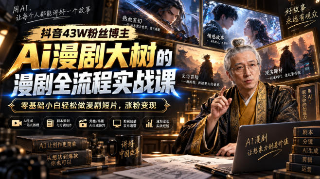 抖音43W粉丝博主Ai漫剧大树的漫剧制作全流程实战课，零基础小白轻松做漫剧短片，涨粉变现-悟空知识星球