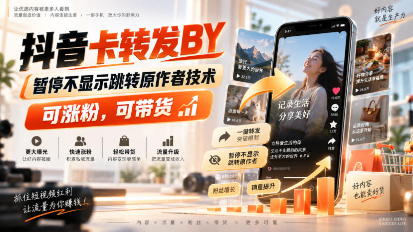 抖音卡转发搬运，暂停不显示跳转原作者技术，可涨粉，可带货-悟空知识星球