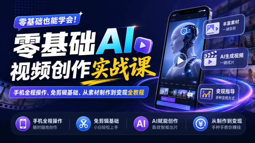 零基础AI视频创作实战课｜手机全程操作、免剪辑基础、从素材制作到变现全教程​-悟空知识星球