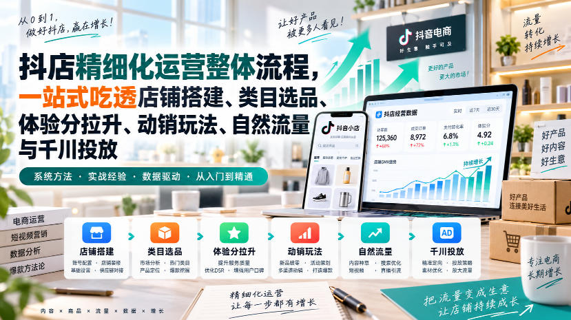 李哥电商-抖店精细化运营整体流程,一站式吃透店铺搭建、类目选品、体验分拉升、动销玩法、自然流量与千川投放-悟空知识星球