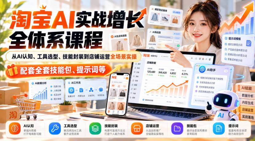 淘宝AI实战增长全体系课程,从AI认知、工具选型、技能封装到店铺运营全场景实操,配套全套技能包、提示词等-悟空知识星球