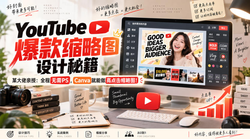 YouTube爆款缩略图设计秘籍,某油管大佬(610万订阅者)亲授,全程无需PS,Canva就能做高点击缩略图!【原创双语字幕】-悟空知识星球