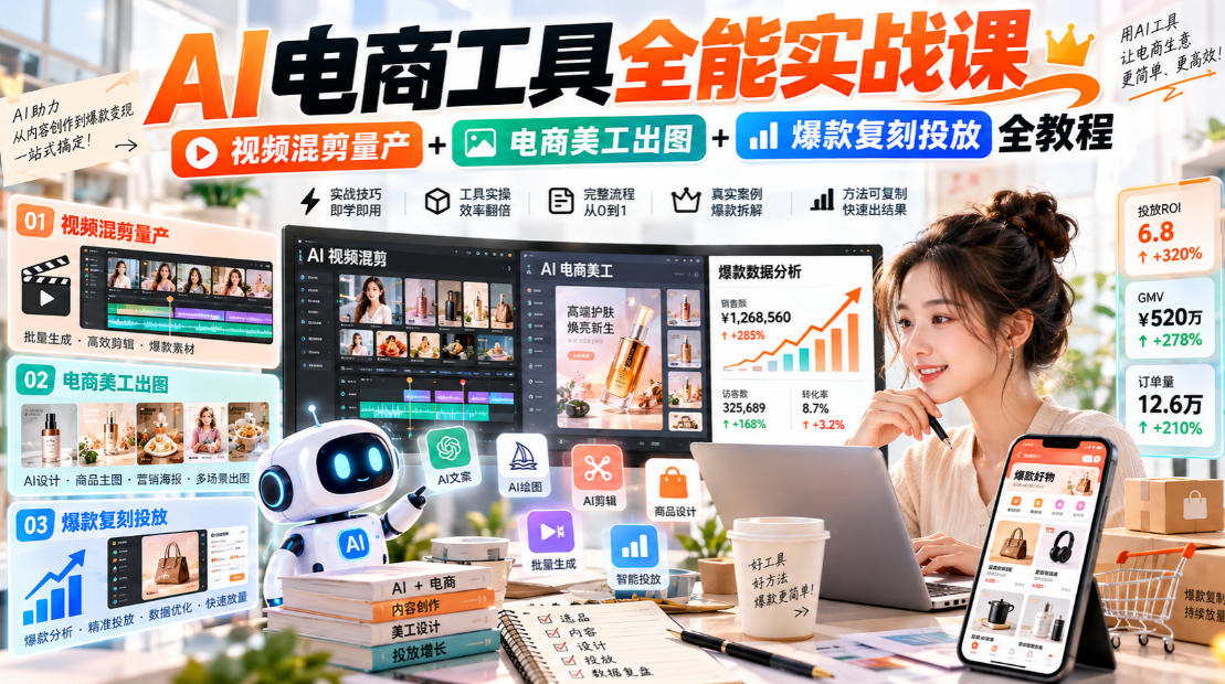 AI电商工具全能实战教学,视频混剪量产+电商美工出图+爆款复刻投放全教程-悟空知识星球