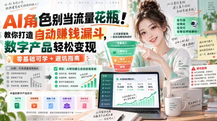 AI角色别当流量花瓶!教你打造自动賺钱漏斗,数字产品轻松变现(零基础可学+避坑指南)【原创双语字幕】-悟空知识星球