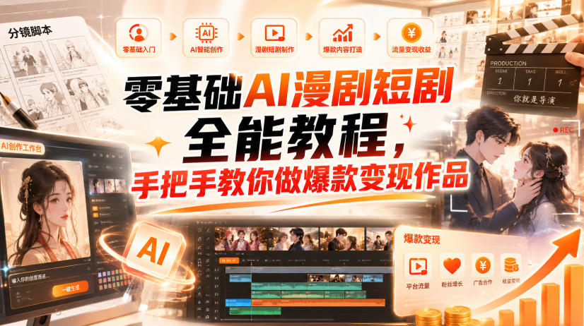 零基础AI漫剧短剧全能教程，从AI智能体搭建、文案脚本分镜、多平台AI生视频、剪映精修，覆盖全题材创作，手把手教你做爆款变现作品-悟空知识星球