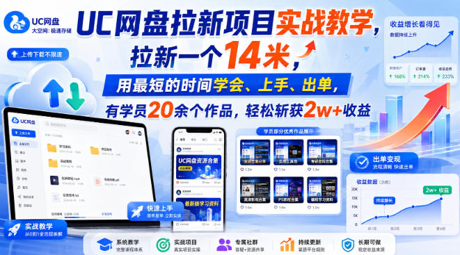 UC网盘拉新项目实战教学，拉新一个14米，用最短的时间学会、上手、出单，有学员20余个作品，轻松斩获2w+收益-悟空知识星球
