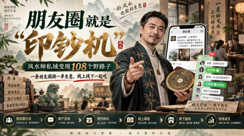 朋友圈就是“印钞机”,风水师私域变现108个野路子,一条朋友圈换一单生意,线上线下一起吃【文档】-悟空知识星球
