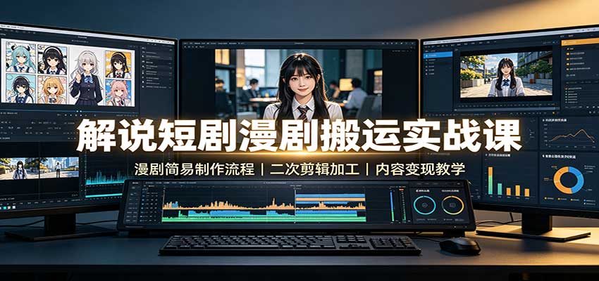 解说短剧漫剧搬运实战课:漫剧简易制作流程,二次剪辑加工,内容变现教学-悟空知识星球