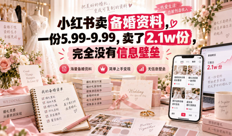 小红书卖备婚资料，一份5.99-9.99，卖了2.1w份，完全没有信息壁垒-悟空知识星球
