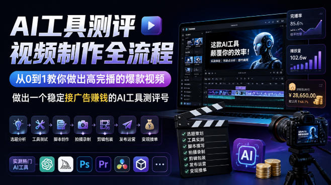 AI工具测评视频制作全流程，从0到1教你做出高完播的爆款视频，做出一个稳定接广告賺钱的AI工具测评号-悟空知识星球