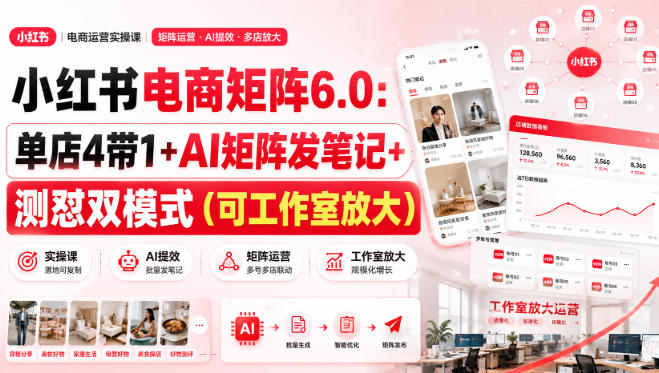 小红书电商矩阵6.0:单店4带1+AI矩阵发笔记+测怼双模式(可工作室放大)-悟空知识星球