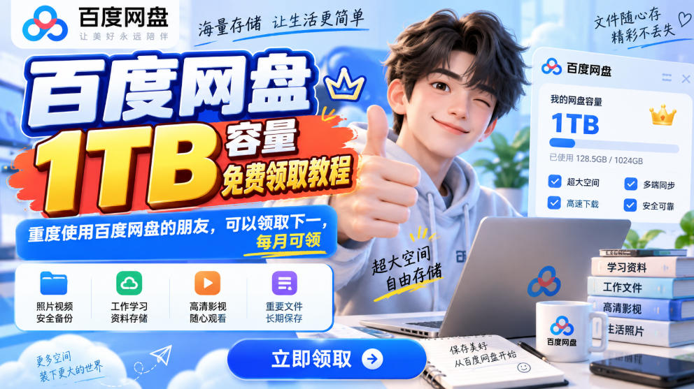 百度网盘1TB容量免费领取教程，重度使用百度网盘的朋友，可以领取下一，每月可领-悟空知识星球