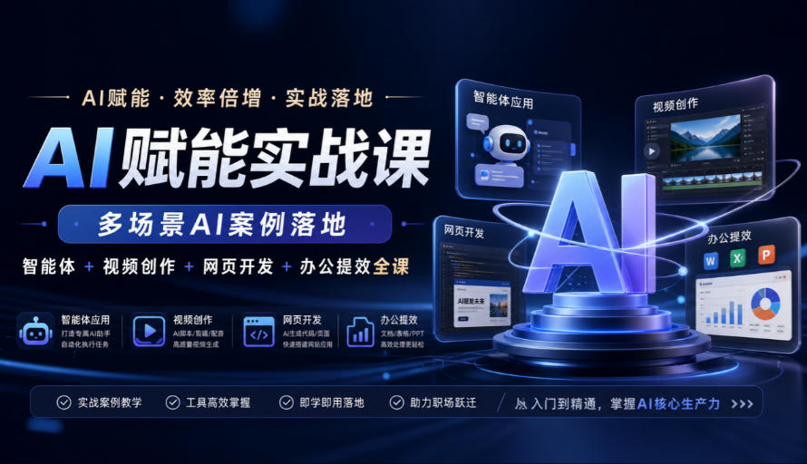 AI赋能实战课,多场景AI案例落地,智能体+视频创作+网页开发+办公提效全课-悟空知识星球