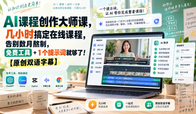 AI课程创作大师课,几小时搞定在线课程,告别数月熬制,免费工具+1个提示词就够了!【原创双语字幕】-悟空知识星球