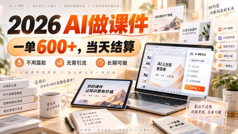 2026 AI做课件,一单600+,当天结算,不用露脸,无需引流,长期可做【揭秘】-悟空知识星球