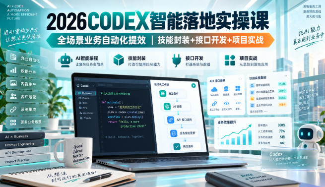 2026Codex智能落地实操课,全场景业务自动化提效,技能封装+接口开发+项目实战-悟空知识星球