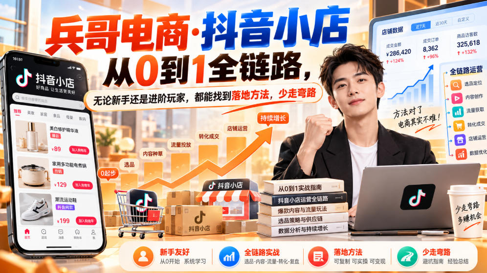 【无水印】兵哥电商·抖音小店从0到1全链路，无论新手还是进阶玩家，都能找到落地方法，少走弯路（更新9月）-悟空知识星球