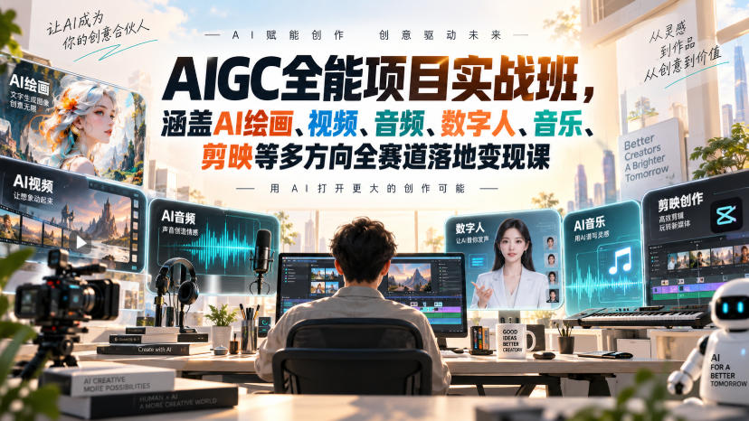 AIGC全能项目实战班,涵盖AI绘画、视频、音频、数字人、音乐、剪映等多方向全赛道落地变现课-悟空知识星球