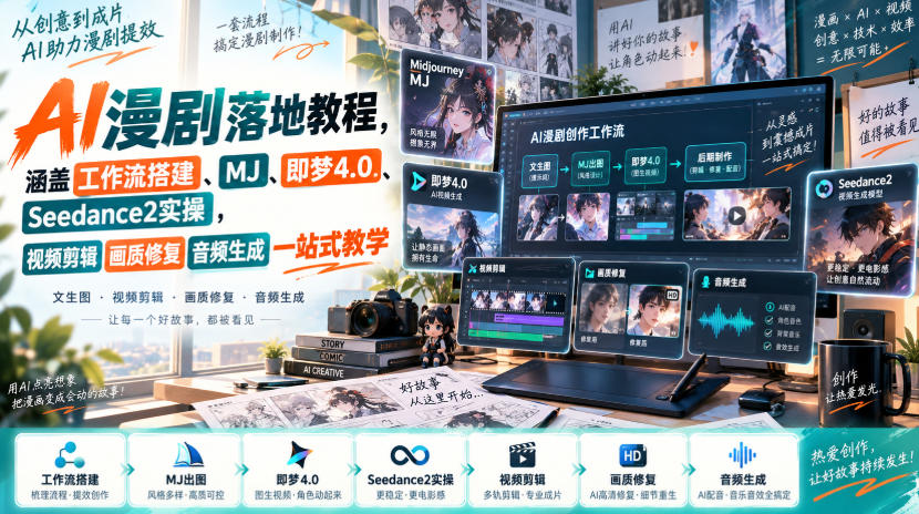 AI漫剧落地教程,涵盖工作流搭建、MJ、即梦4.0、Seedance2实操,视频剪辑画质修复音频生成一站式教学-悟空知识星球