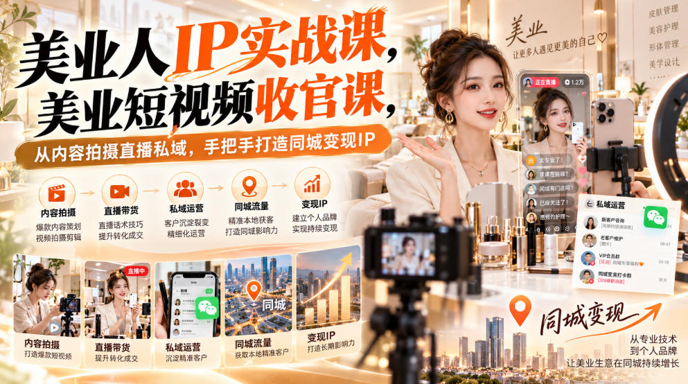 【无水印】美业人IP实战课,美业短视频收官课,从内容拍摄直播私域,手把手打造同城变现IP-悟空知识星球