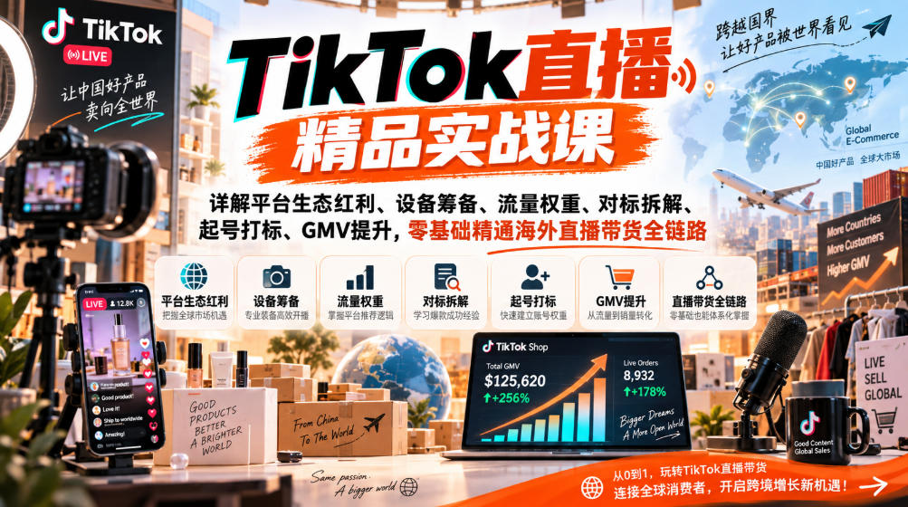 TikTok直播精品实战课，详解平台生态红利、设备筹备、流量权重、对标拆解、起号打标、GMV提升，零基础精通海外直播带货全链路-悟空知识星球