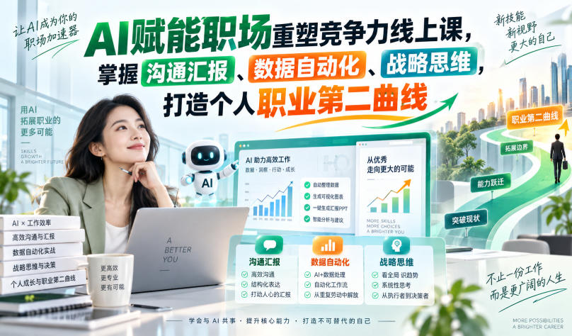 AI赋能职场重塑竞争力线上课,掌握沟通汇报、数据自动化、战略思维,打造个人职业第二曲线-悟空知识星球